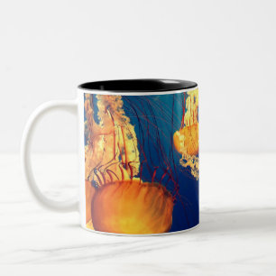 Beautiful Marine Life: Golden Jellyfish Two-Tone Coffee Mug