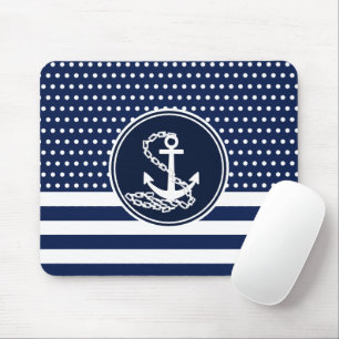 Beautiful Maritime Style, Anchor, Blue And White Mouse Mat