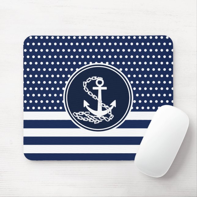 Beautiful Maritime Style, Anchor, Blue And White Mouse Mat (With Mouse)