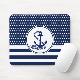 Beautiful Maritime Style, Blue And White, Anchor Mouse Mat