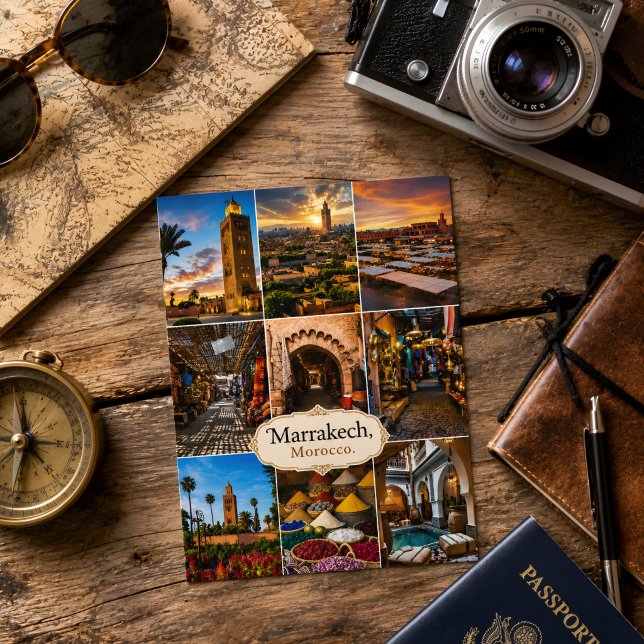 Beautiful Marrakech Morocco Collage Medina  Postcard (Morocco's Marrakech postcard. )