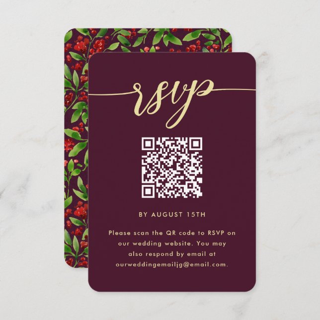 Beautiful Marsala Botanical Wedding QR Code RSVP (Front/Back)