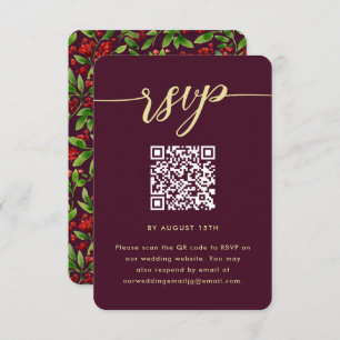 Beautiful Marsala Botanical Wedding QR Code RSVP