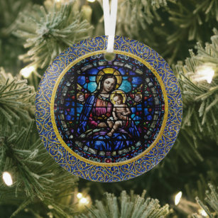Beautiful Mary and Baby Jesus Glass Tree Decoration