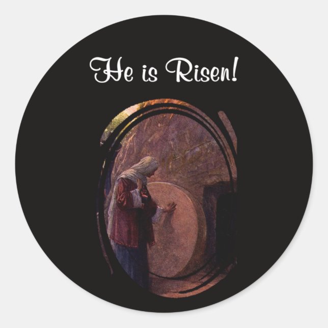 Beautiful Mary Magdalene & Jesus' Empty Tomb Classic Round Sticker (Front)