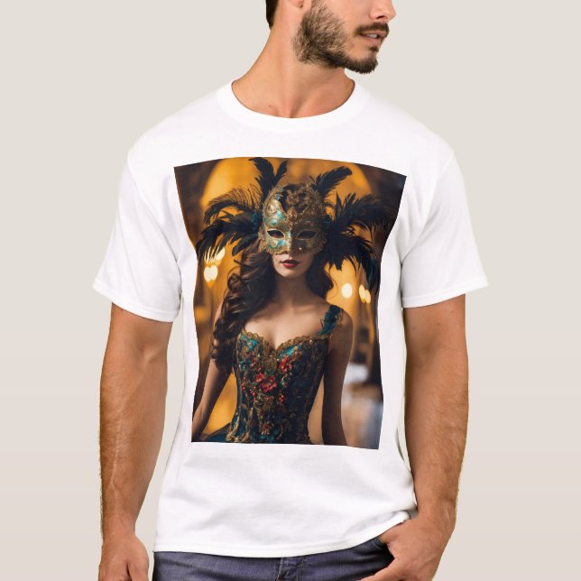 "Beautiful Mask: Men's T-Shirt Inspired by Women's (Front)