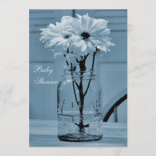 Beautiful Mason Jar & Daisies Blue Baby Shower Invitation