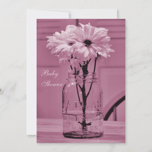 Beautiful Mason Jar & Daisies Pink Baby Shower Invitation (Front)