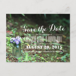 Beautiful Mason Jar Purple Flowers Save the Date Announcement Postcard