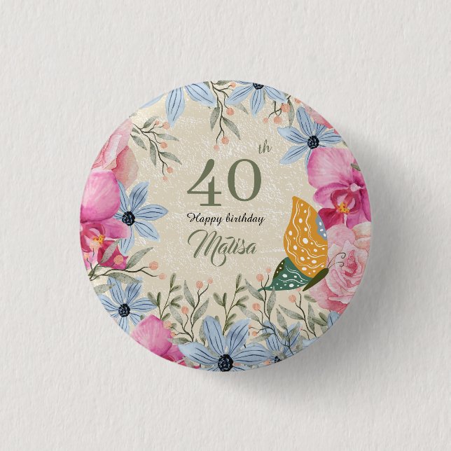 Beautiful match Modern rustic floral 40th birthday 3 Cm Round Badge (Front)