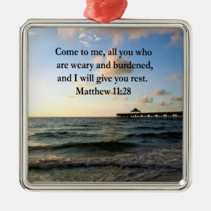 BEAUTIFUL MATTHEW 11:28 SCRIPTURE VERSE METAL TREE DECORATION