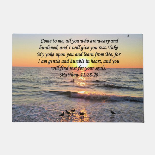 BEAUTIFUL MATTHEW 11:28 SUNRISE PHOTO DESIGN DOORMAT (Front)