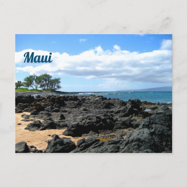 Beautiful Maui Beach with Black Rocks Postcard (Front)