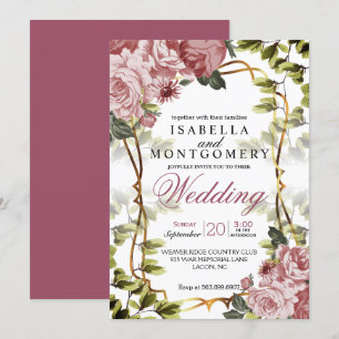 Beautiful Mauve Floral Wedding Invitation