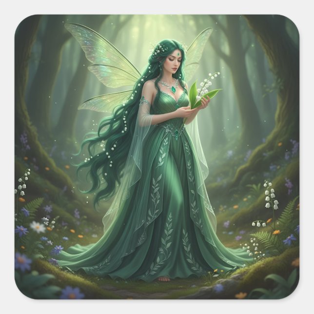 Beautiful May Emerald Fairy Square Sticker (Front)