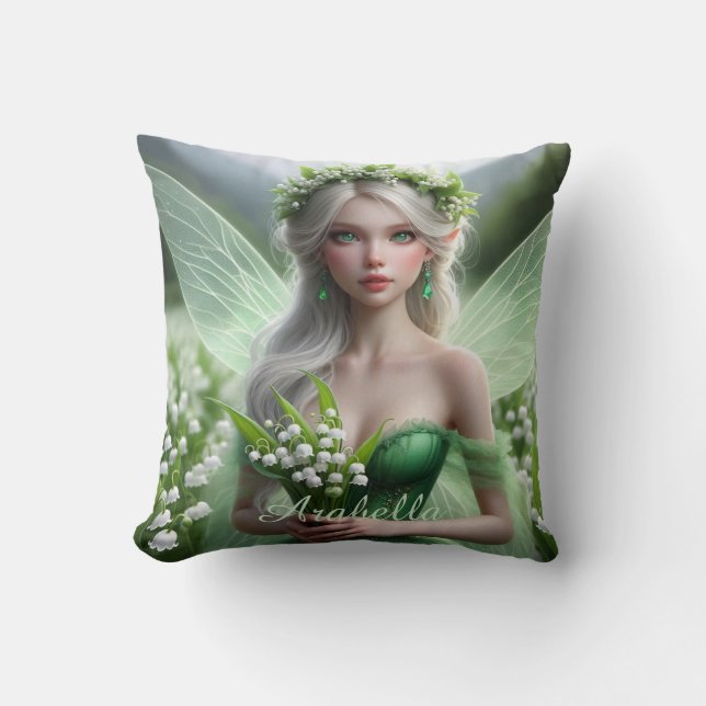 Beautiful May Fairy in Lilies of the Valley Cushion (Front)