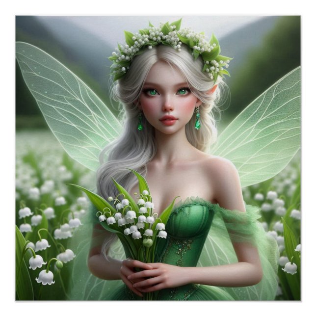 Beautiful May Fairy in Lilies of the Valley Poster (Front)