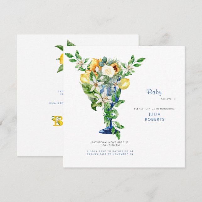 Beautiful Mediterranean Floral Baby Shower Invitation (Front/Back)