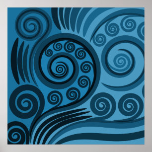 Beautiful Medium-Blue Fern Frond Curls  Poster