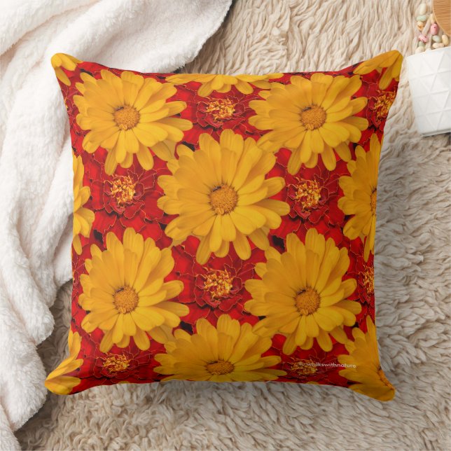 Beautiful Medley of Red Yellow Marigold Flowers Cushion (Blanket)