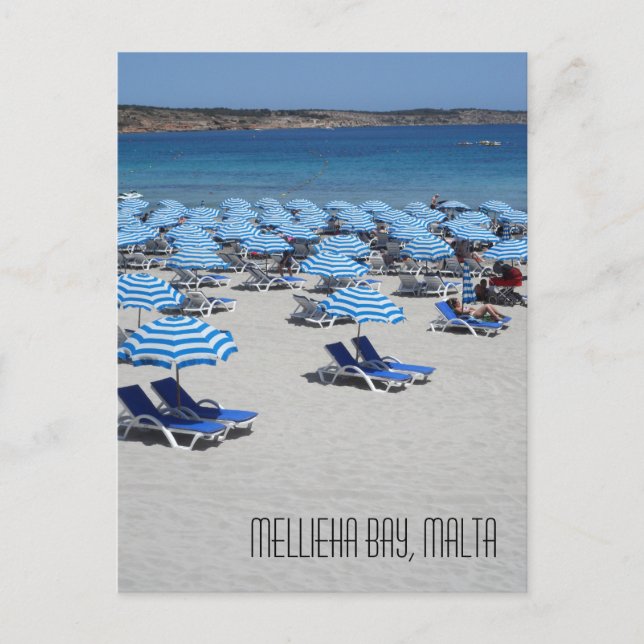 Beautiful Mellieha Bay Sand Beach Scene Malta Postcard (Front)