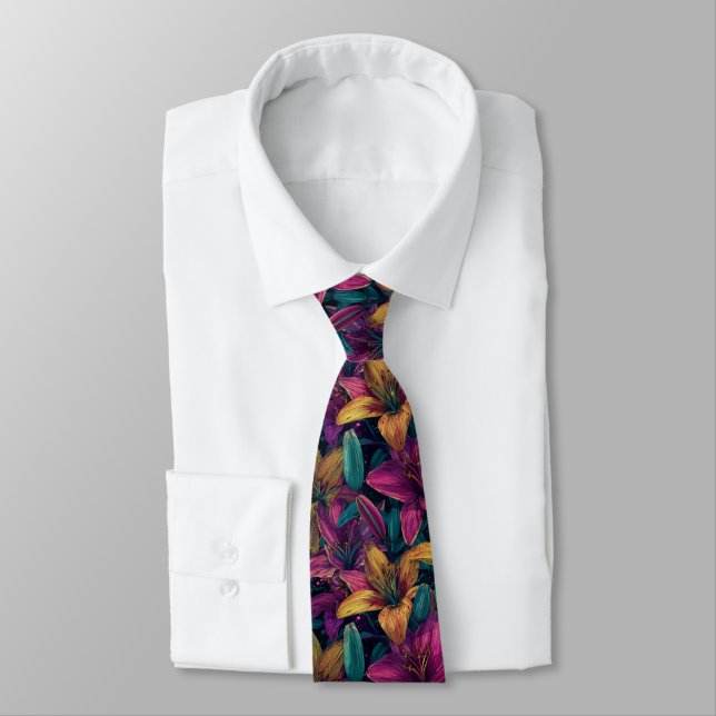 Beautiful Men Gifts Lilies Floral Tie (Tied)