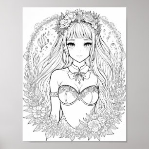 Beautiful Mermaid Adult Coloring Poster