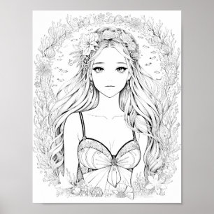 Beautiful Mermaid Adult Colouring Poster