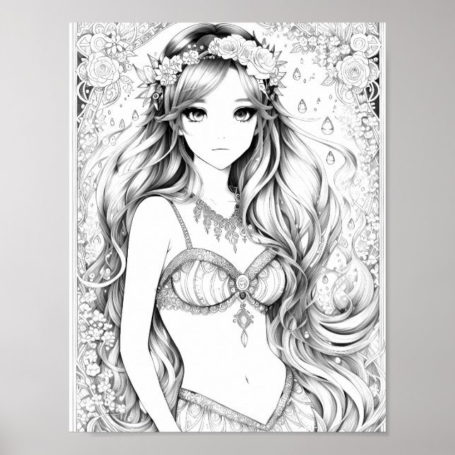 Beautiful Mermaid Adult Colouring Poster (Front)