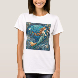 Beautiful Mermaid Art Nouveau Art Deco Style Blue T-Shirt