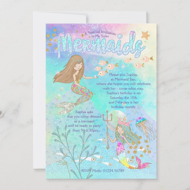 Beautiful Mermaid Birthday Invitation (Front)