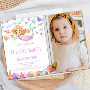 Beautiful Mermaid Birthday Invitations with photo