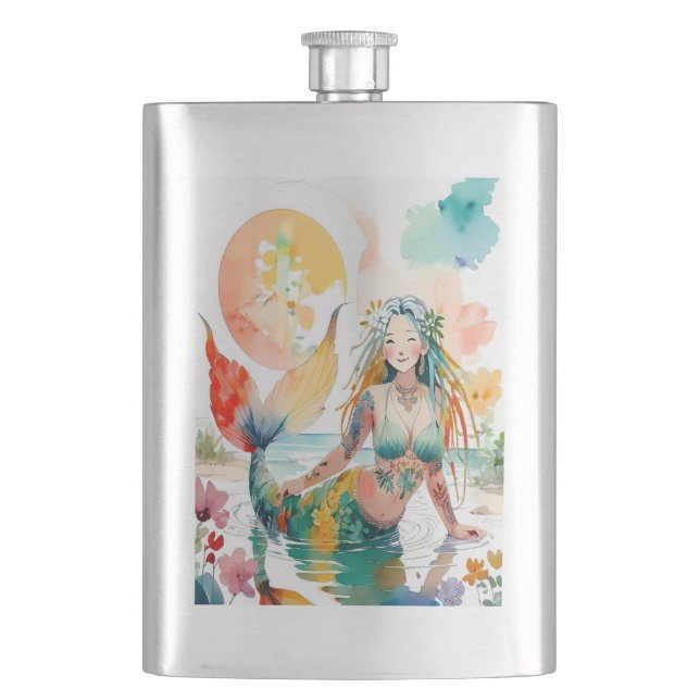 Beautiful mermaid design hip flask (Front)
