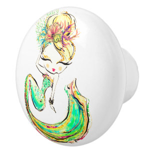 Beautiful Mermaid Fashionista Glam Girl Ceramic Ce Ceramic Knob