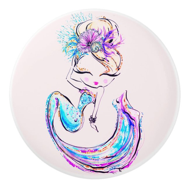 Beautiful Mermaid Fashionista Glam Girl Ceramic Ceramic Knob (Front)
