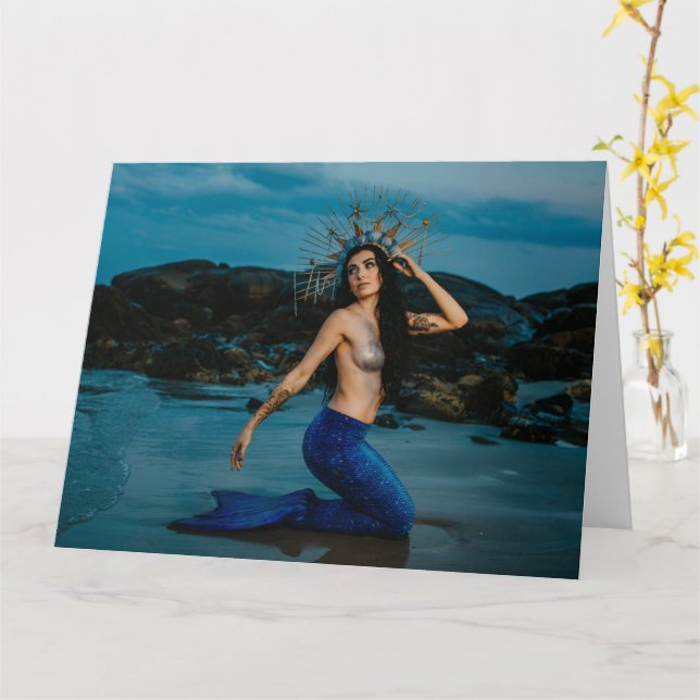 beautiful mermaid folded greeting card | card (Yellow Flower)