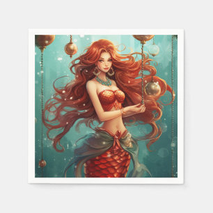 Beautiful Mermaid Happy Holidays Christmas Napkin