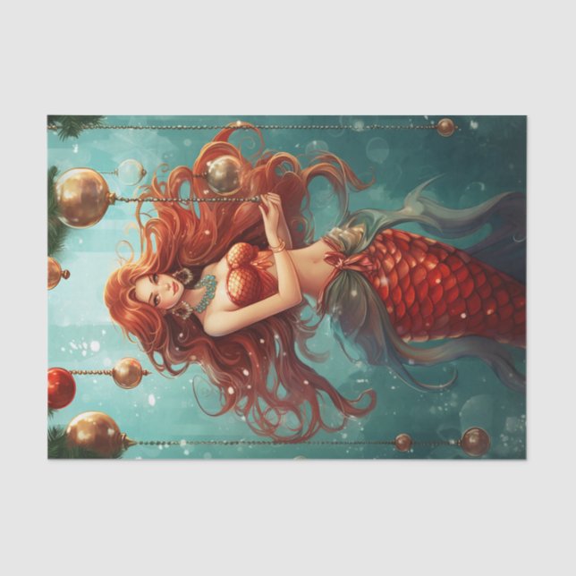 Beautiful Mermaid Happy Holidays Christmas Tissue Paper (Front)