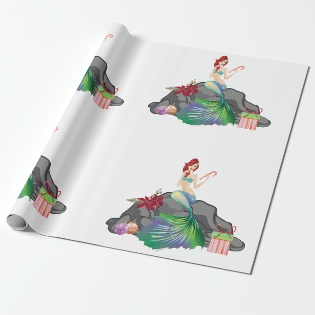 Beautiful  Mermaid Holiday Christmas Wrapping Paper (Unrolled)