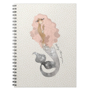 Beautiful Mermaid in Pink Hair with Your Name Notebook