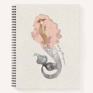 Beautiful Mermaid in Pink Hair with Your Name Notebook