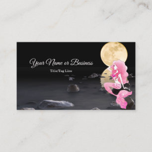 Beautiful Mermaid in Pink with Full Moon Business Card