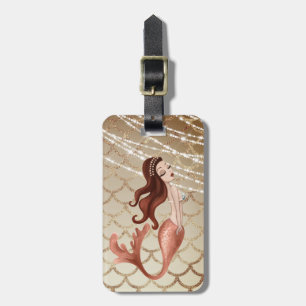 Beautiful Mermaid in Rose Gold and Seashells Luggage Tag