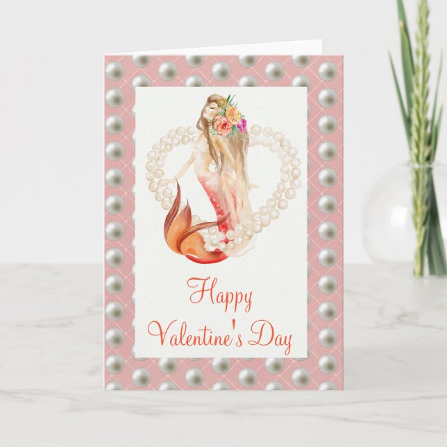 Beautiful Mermaid Pearl Valentine's Day Card (Front)