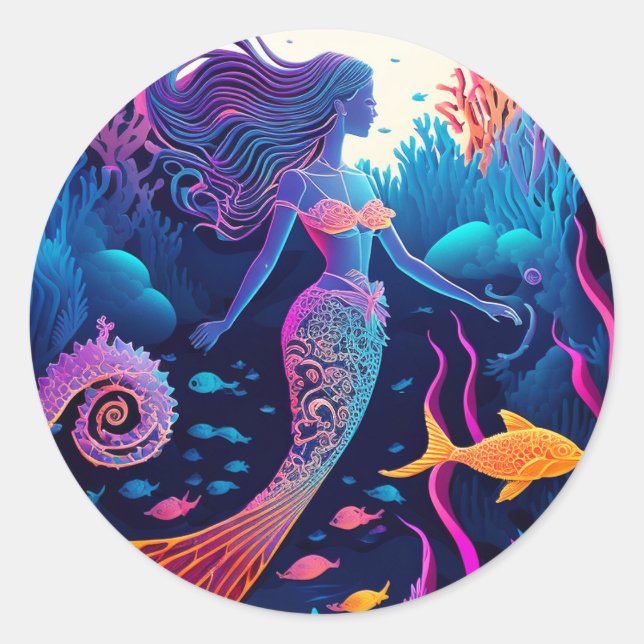 Beautiful Mermaid Sea Nymph Classic Round Sticker (Front)