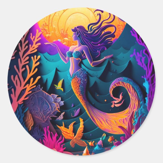 Beautiful Mermaid Sea Nymph  Classic Round Sticker (Front)