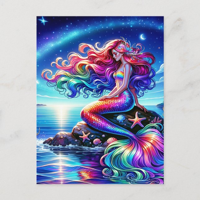 Beautiful Mermaid Sea Nymph Rainbow Postcard (Front)