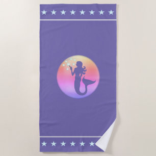 Beautiful Mermaid Silhouette & Stars Beach Towel