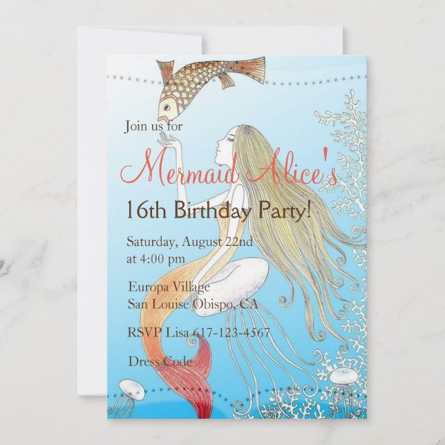 Beautiful Mermaid Sweet 16 Girl's Birthday Invite (Front)