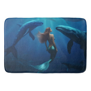 Beautiful Mermaid Swimming With Humpback Whales, Bath Mat